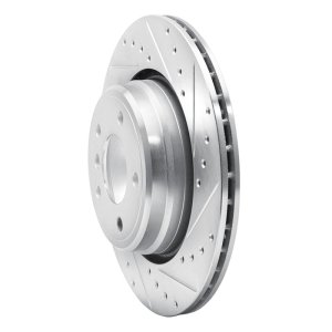 BMW 750IL Brake Rotor (1) - Rear Right - R1 Concepts - Drilled & Slotted - Silver - `95-`03